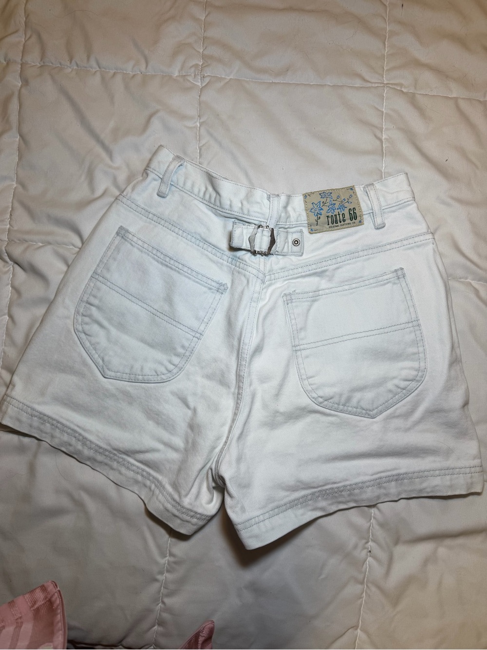 Route 66 Women's White High-Rise Denim Belted Shorts